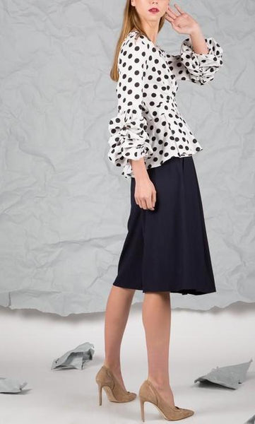 Influence short sleeve peplum blouse in white polka dot