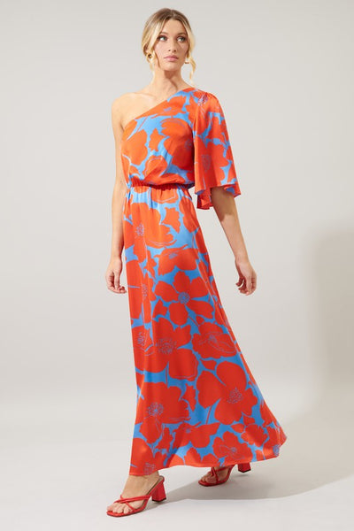 Poppy One Shoulder Satin Maxi Dress Tr scool