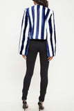 Blue Stripe Faux Fur Jacket