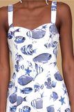 Blue Marina Print Midi Dress