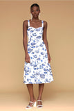 Blue Marina Print Midi Dress
