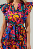 Rainbow Tropics Floral Ruffle Minin Dress