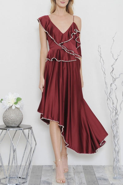 Pearls and Wine Asymmetrical Dress