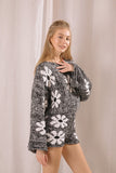 Floral Dolman Knit Sweater-Black