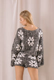Floral Dolman Knit Sweater-Black