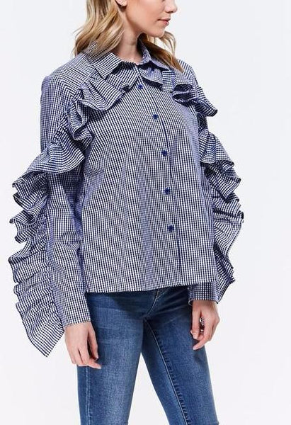Ruffled Sleeves Checkered Blouse – Trèscool