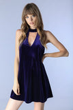 Blue Velvet Swing Dress Chocker Neckline