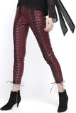 Line and Dot Burgundy Faux Leather Lace Up Leggings