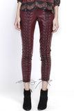 Line and Dot Burgundy Faux Leather Lace Up Leggings