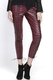 Line and Dot Burgundy Faux Leather Lace Up Leggings