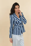 Navy Blues Striped Print Blazer Jacket