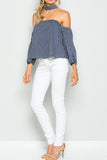 Off Shoulder Choker Stripe Top