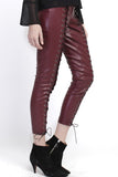 Line and Dot Burgundy Faux Leather Lace Up Leggings