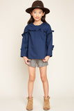 Girls Ruffled Navy Top