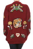 Wine Cardigan with Butterfly, Tiger, Floral Patches