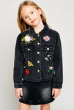 girls patched denim jacket