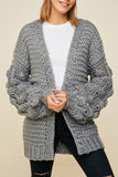 Pom Pom Sleeve Knit Cardigan