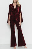 Two piece burgundy velvet suit