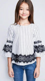 Girls Striped Lace Top