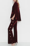 Two piece burgundy velvet suit