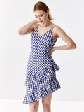 Asymmetrical Navy Gingham Dress