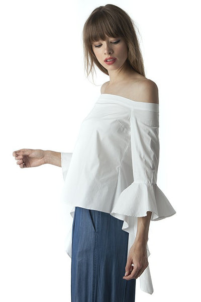 White Cascade Sleeve Blouse