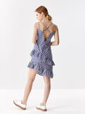 Asymmetrical Navy Gingham Dress