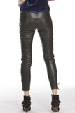 Black Leather Moto Leggings with Adjustable Tie Up Detail