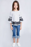 Girls Striped Lace Top