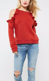 Open Shoulder Red Sweatshirt