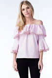 pink off shoulder pom pom top