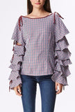 Checkered Tiered Sleeves Blouse