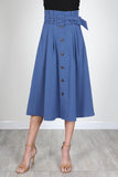 blue pleated skirt