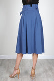 blue pleated skirt