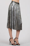 Silver Metallic Pleated Skirt