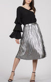 Silver Metallic Pleated Skirt
